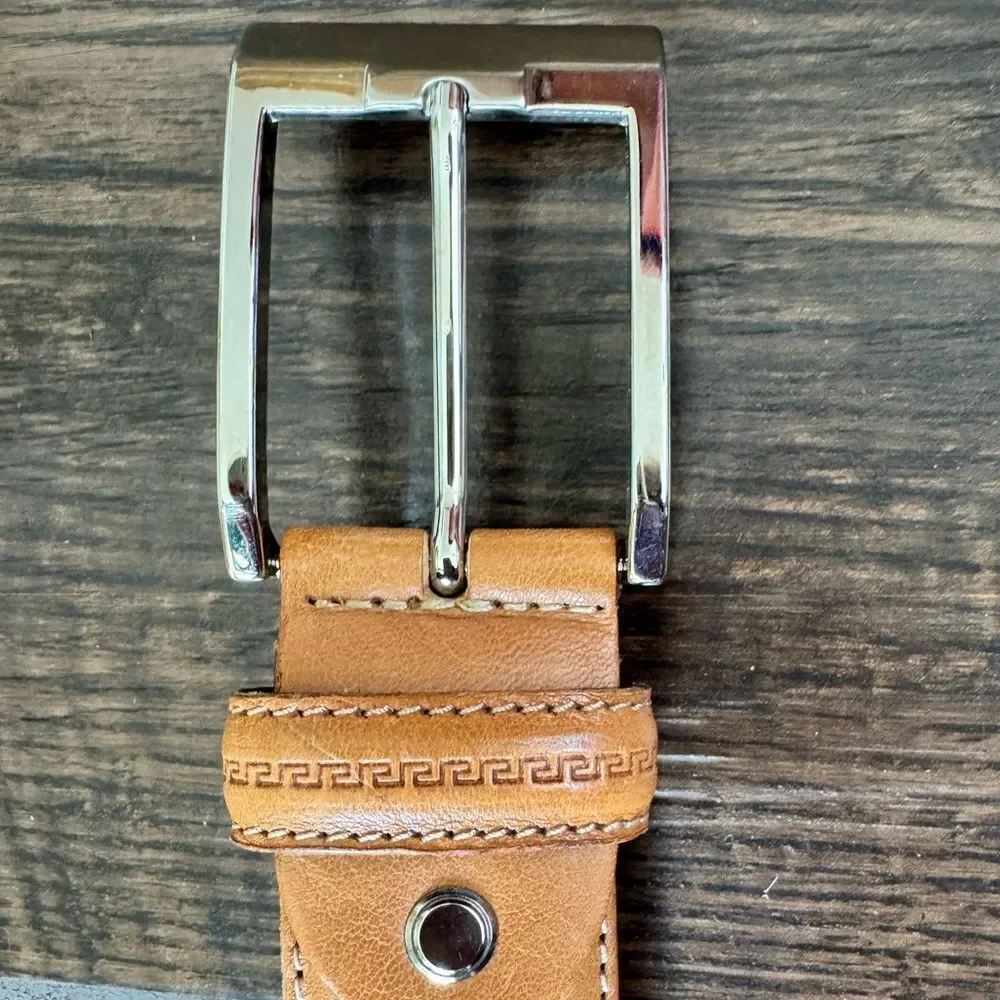 Moda Scapa Italian leather Greek key pattern blunt tip belt NWOT SZ 34